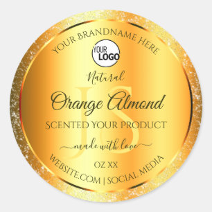 Pegatina Redonda Logotipo de Iniciales Luminosas Naranjas de Oro Sp