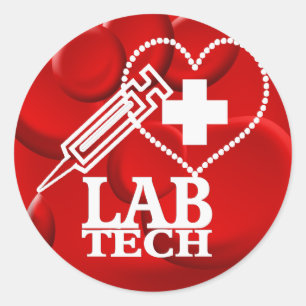 PEGATINA REDONDA LOGOTIPO DE JERINGA CARDÍACA DE LAB TECH - CIENTÍF