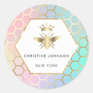 Pegatina Redonda logotipo de la abeja reina