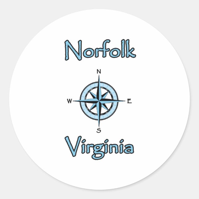 Pegatina Redonda Logotipo de la brújula de Norfolk Virginia (Anverso)