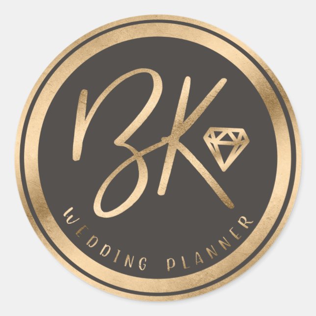 Pegatina Redonda Logotipo de la Compañía Personalizado Negro y Diam (Anverso)