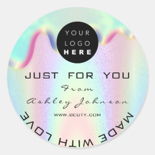 Pegatina Redonda Logotipo de la Compra Holographi Hecho Con Amor Az