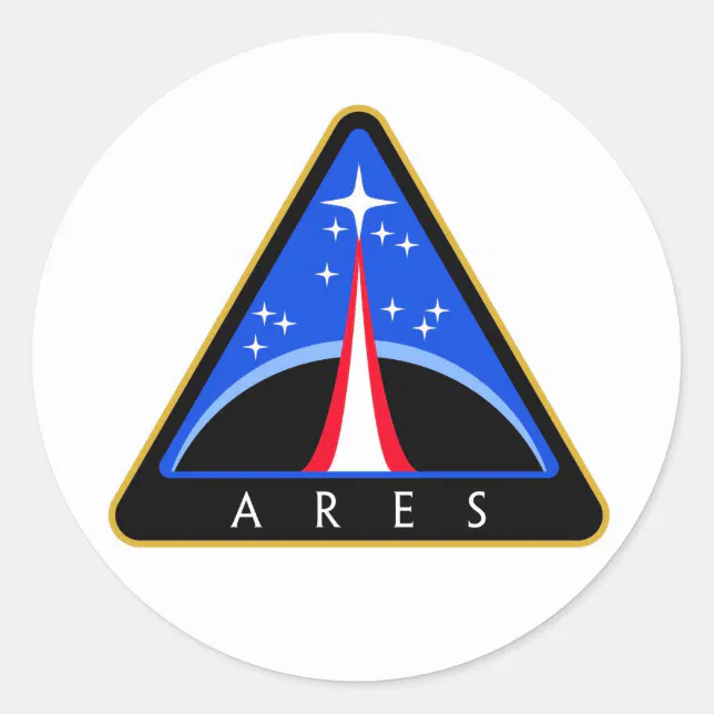 Pegatina Redonda Logotipo de la NASA Ares Rocket