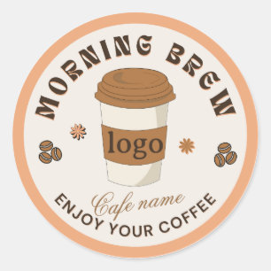 Pegatina Redonda Logotipo de la taza de café de Morning Brew Cafe