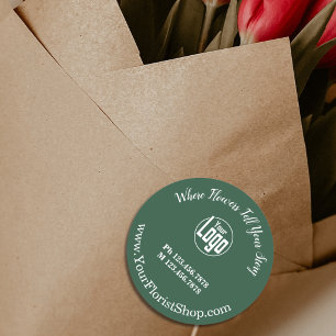 Pegatina Redonda Logotipo de la tienda de floristería verde elegant