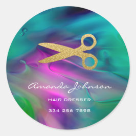 Pegatina Redonda Logotipo de las tijeras doradas Hair Dresser Styli