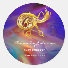 Pegatina Redonda Logotipo de las tijeras doradas Hair Dresser Styli