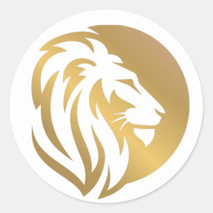 Pegatina Redonda Logotipo de león dorado simple