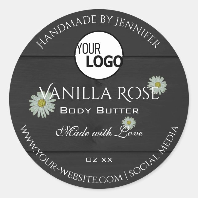 Pegatina Redonda Logotipo de marea negra de grano de madera (Anverso)