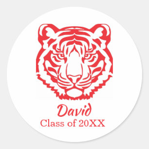 Pegatina Redonda Logotipo de mascota de tigres rojos y blancos Grad