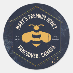 Pegatina Redonda Logotipo de miel de abeja hexagonal Honey Jar