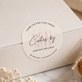Pegatina Redonda Logotipo de Monograma de Pastelería Personalizado