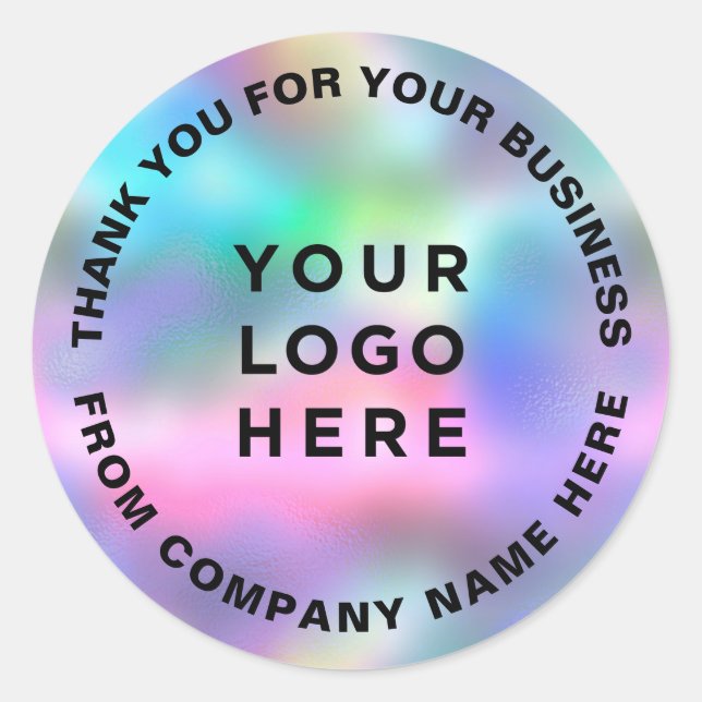 Pegatina Redonda Logotipo de negocio de las gracias holográficas (Anverso)