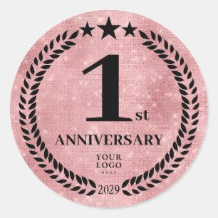 Pegatina Redonda Logotipo de negocio del primer aniversario del est
