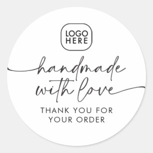 Pegatina Redonda Logotipo de negocio moderno hecho a mano con amor 
