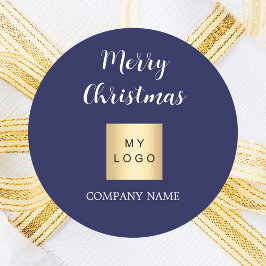 Pegatina Redonda logotipo de negocios azul de los navidades