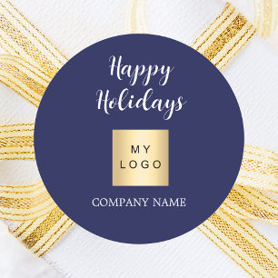 Pegatina Redonda logotipo de negocios azul para navidades de vacaci