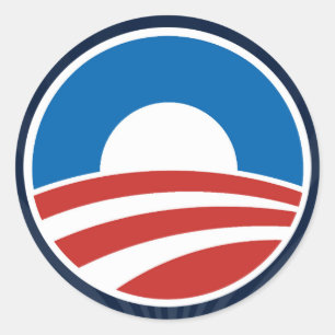 Pegatina Redonda Logotipo de Obama-o con el azul