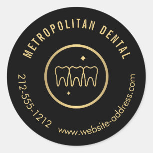 Pegatina Redonda Logotipo de oro falso moderno para dentista diente