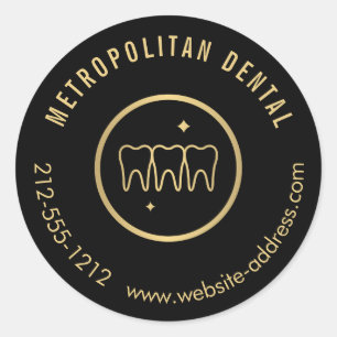 Pegatina Redonda Logotipo de oro falso moderno para dentista diente