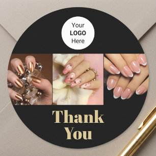 Pegatina Redonda Logotipo de oro negro Foto Salón de uñas Gracias