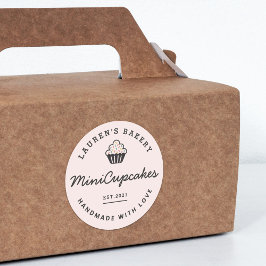 Pegatina Redonda Logotipo de panadería casera rosa retro