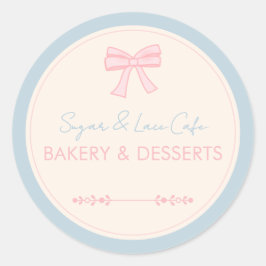 Pegatina Redonda Logotipo de Panadería Coquette Lazo Rosa Negocio P