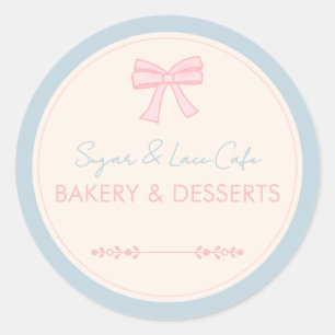 Pegatina Redonda Logotipo de Panadería Coquette Lazo Rosa Negocio P