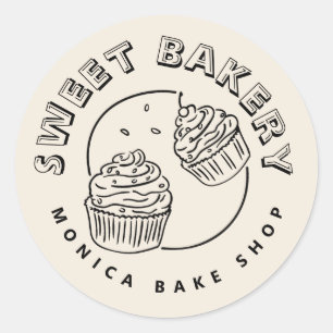 Pegatina Redonda Logotipo de panadería dulce vintage