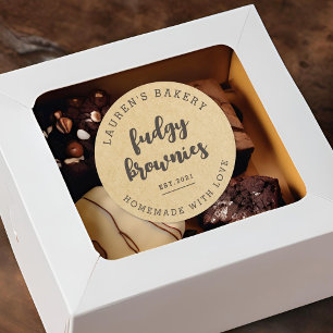 Pegatina Redonda Logotipo de panadería moderna Kraft para brownies 
