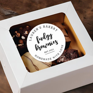 Pegatina Redonda Logotipo de Panadería Retro Moderna para Brownies