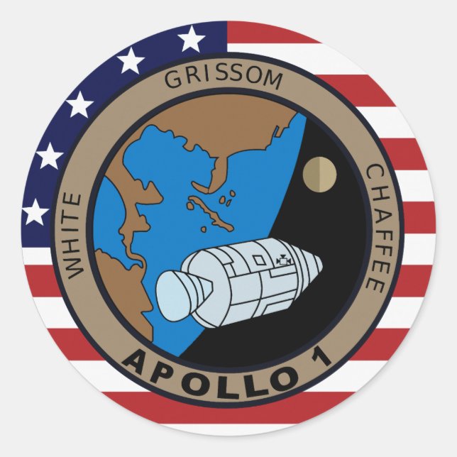 Pegatina Redonda Logotipo de parche de la misión Apollo 1 (Anverso)