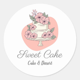 Pegatina Redonda Logotipo de pastel de repostería de Sweet Cake & P