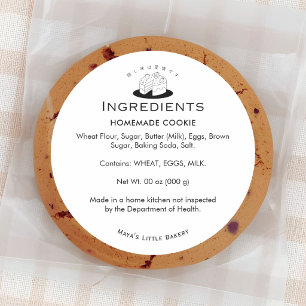 Pegatina Redonda Logotipo de Pastelería de Torta Dulce Mínima Ingre