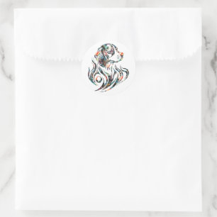 Pegatina Redonda Logotipo de perro ornamental colorido Raza de Beag