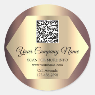 Pegatina Redonda Logotipo de personalizado Código QR oro Rosa promo