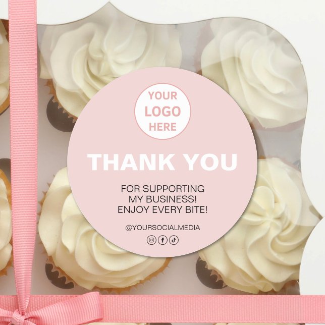 Pegatina Redonda Logotipo de personalizado Gracias Panadería (Custom Logo Thank You Bakery Business Classic Round Sticker)