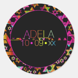 Pegatina Redonda Logotipo de PixDezines Neons Tipografía Bat Mitzva