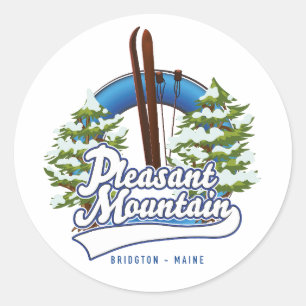 Pegatina Redonda logotipo de Pleasant Mountain Ski Bridgton.