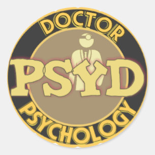 Pegatina Redonda LOGOTIPO de PsyD - MÉDICO de la PSICOLOGÍA