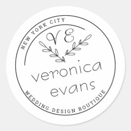 Pegatina Redonda logotipo de ramas botánicas estilizadas modernas