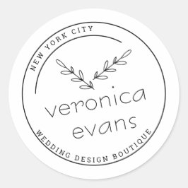 Pegatina Redonda logotipo de ramas botánicas estilizadas modernas