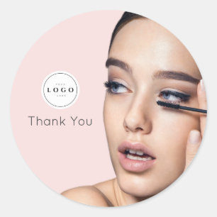 Pegatina Redonda Logotipo de rosa sonrojado Foto de maquillaje Grac