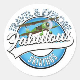 Pegatina Redonda Logotipo de Skiathos fabuloso para viajar y explor