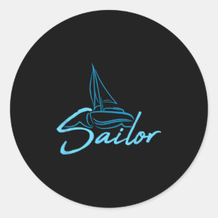 Pegatina Redonda Logotipo de texto de marinero Tripulación de vela