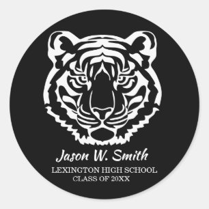 Pegatina Redonda Logotipo de Tigres Negros Mascota Escolar