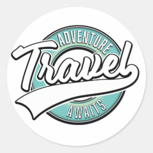 Pegatina Redonda Logotipo de Travel Adventure Awaits vintage