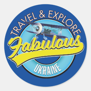 Pegatina Redonda logotipo de Ucrania fabuloso para viajar y explora
