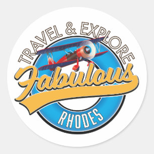 Pegatina Redonda logotipo de Viajar y Explorar Rodas Fabulosa