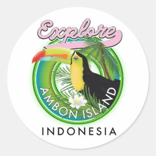 Pegatina Redonda logotipo de viaje a la isla de Ambon Indonesia